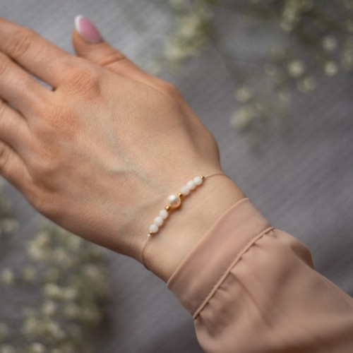 Biała bransoletka na panieński z perłą klasy AAA i muszlą białą, dla świadkowej, dla Panny Młodej, Glossy 2