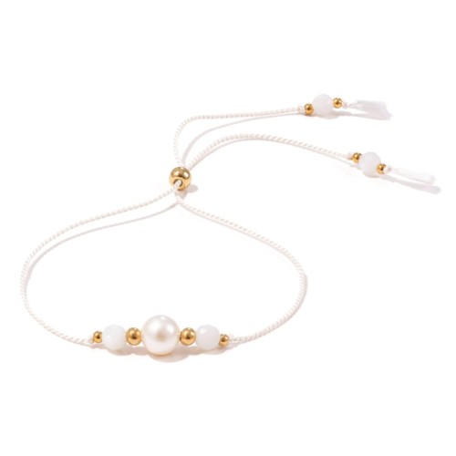 Biała bransoletka na panieński z perłą klasy AAA i muszlą białą, Glossy 1