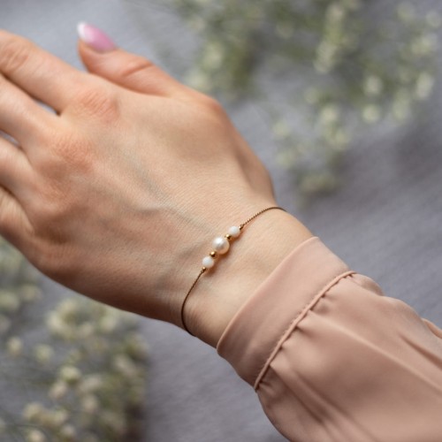 Prośba o bycie druhną - Klasyczna beżowo biała bransoletka z perłą klasy AAA i muszlą białą Glossy 1