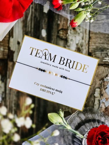 Elegancka bransoletka z czarnym spinelem, muszlą białą i perłą, Shine Black 3