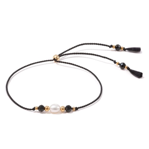 Klasyczna czarna bransoletka na panieński z czarnym spinelem i perłą dla dziewczyn, Shine Black 1