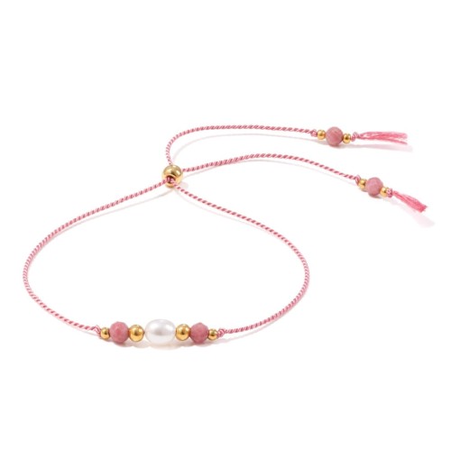 Różowa bransoletka na panieński z rodonitem i perłą dla dziewczyn, Shine Pink 1