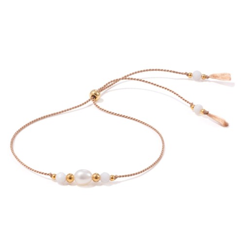 Beżowa bransoletka z białą muszlą i perłą na wieczór panieński dla dziewczyn Shine White 1