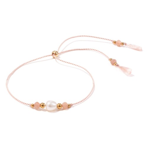 Subtelna bransoletka na panieński z kamieniem słonecznym i perłą Shine Nude 1