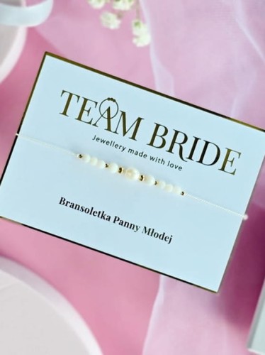 Biała bransoletka z muszlą białą i perłą na panieński dla świadkowej, dla Panny Młodej, Shine White 3