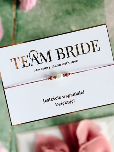 Różowa bransoletka na panieński z rodonitem i perłą dla dziewczyn, Shine Pink 1