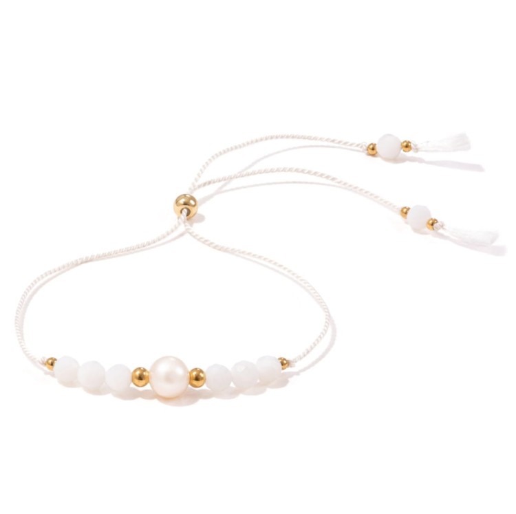 Biała bransoletka na panieński z perłą klasy AAA i muszlą białą, dla świadkowej, dla Panny Młodej, Glossy 2