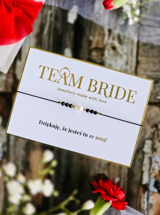 Bransoletka na wieczór panieński z czarnym spinelem i perłą, Shine Black 2