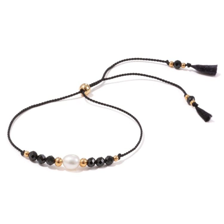 Bransoletka na wieczór panieński z czarnym spinelem i perłą, Shine Black 2