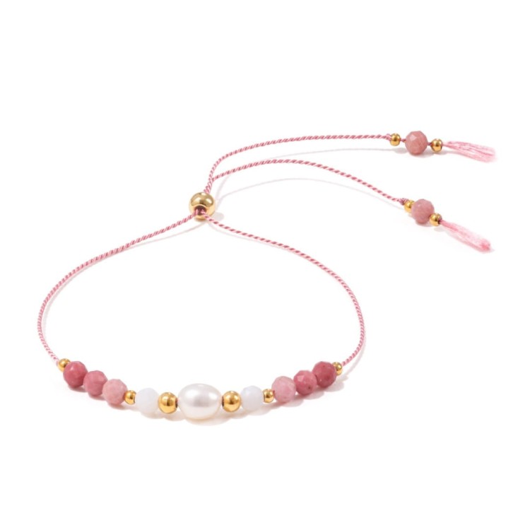 Bransoletka na panieński z rodonitem, muszlą białą i perłą, dla świadkowej, dla Panny Młodej Shine Pink 3