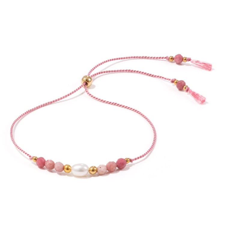 Bransoletka na panieński z rodonitem i perłą, dla świadkowej, dla Panny Młodej Shine Pink 2