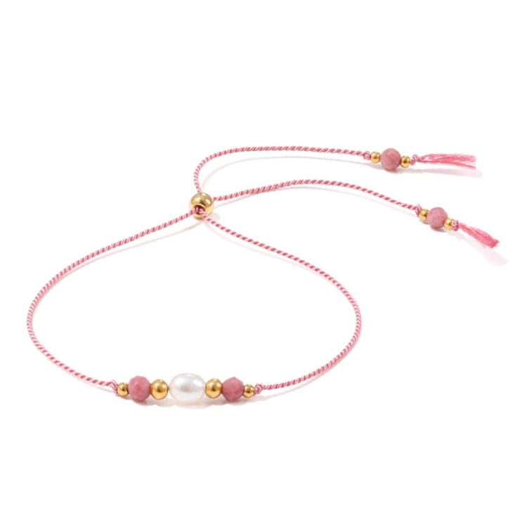 Różowa bransoletka na panieński z rodonitem i perłą dla dziewczyn, Shine Pink 1