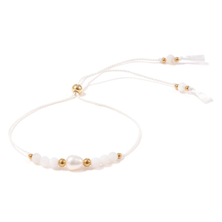 Biała bransoletka z muszlą białą i perłą na panieński dla świadkowej, dla Panny Młodej Shine White 2