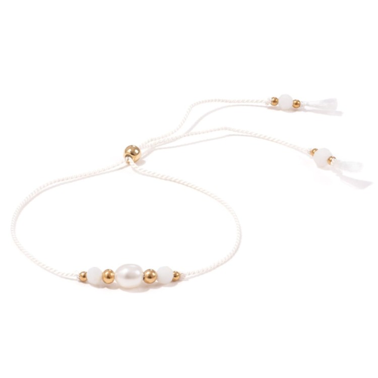Delikatna biała bransoletka z muszlą białą i perłą na panieński dla dziewczyn Shine White 1