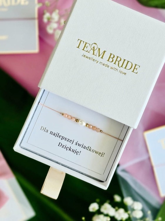 Bransoletka na panieński z kamieniem słonecznym i perłą dla świadkowej, dla Panny Młodej Shine Nude 2